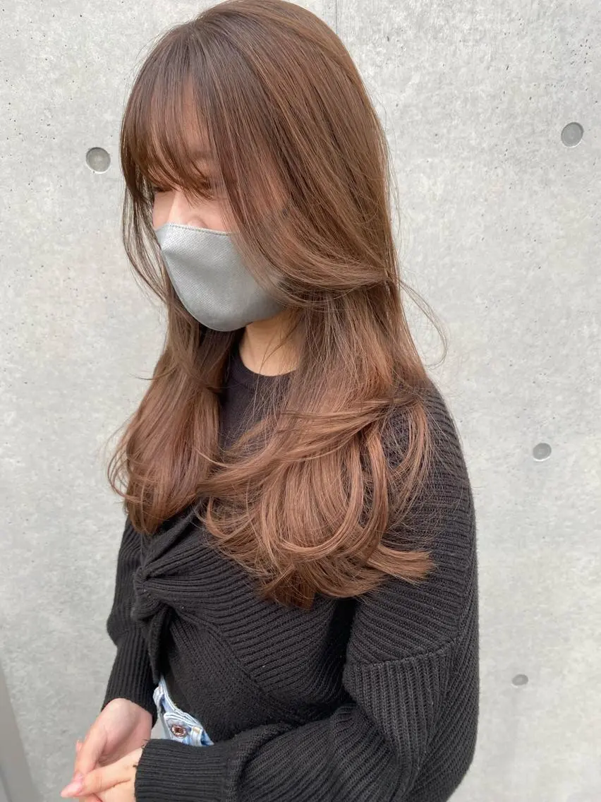ロング カラー カット ヘアカラー トリートメント Saki/レイヤー/ 柔色カラー/顔まわりのヘアスタイル
