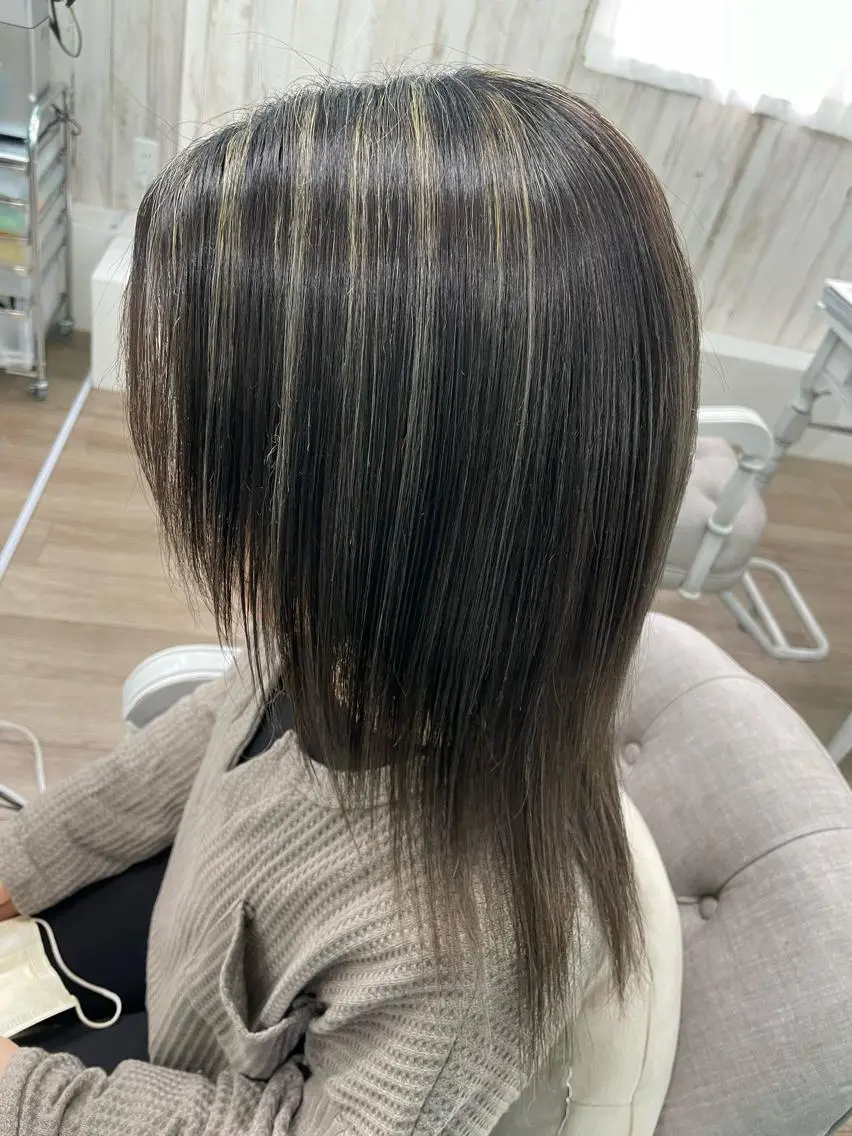 セミロング ハイライト ヘアカラー トリートメント 🐆アンドウ チカコ🦓のヘアスタイル