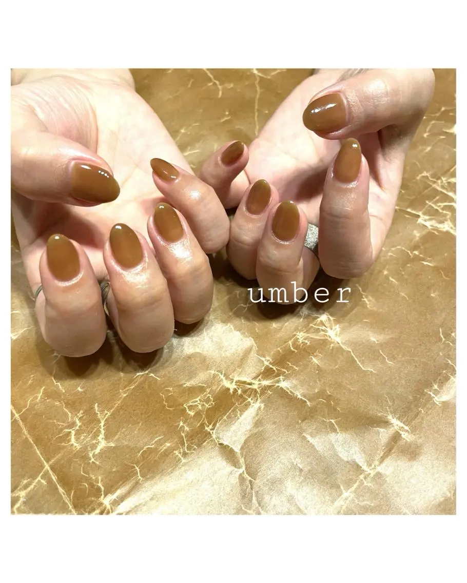 ネイル ブラウン クリアネイル フラッシュネイル フットネイル フレンチネイル ハンドネイル umber 三茶1分のネイルデザイン