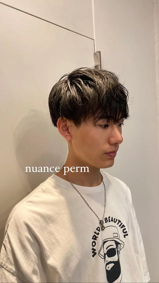 ショート パーマ メンズ メンズパーマ ニュアンスパーマ カット パーマ トリートメント レイヤーボブ/ 艶カラー/サナ🌼のヘアスタイル
