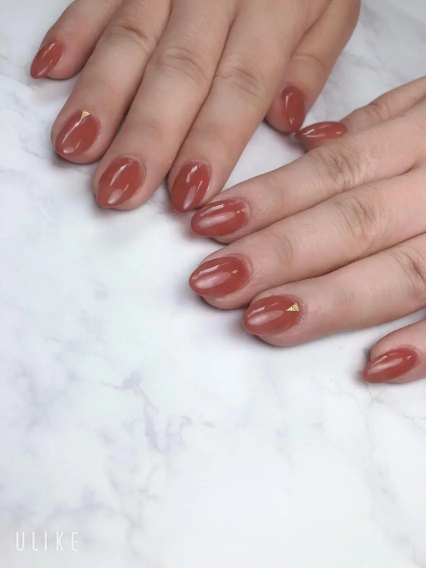 ネイル ブラウン クリアネイル 長さ出し ワンカラーネイル スカルプネイル Nailsalon Luanaのネイルデザイン