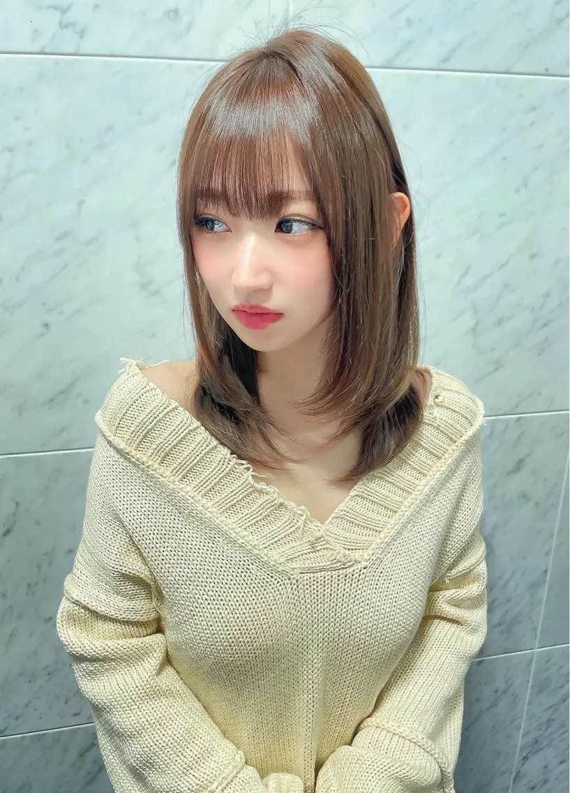 セミロング カラー ショートボブ ベージュカラー 黒髪 ブリーチ ブルーカラー 木屋元一/透明感 /前髪/レイヤーのヘアスタイル