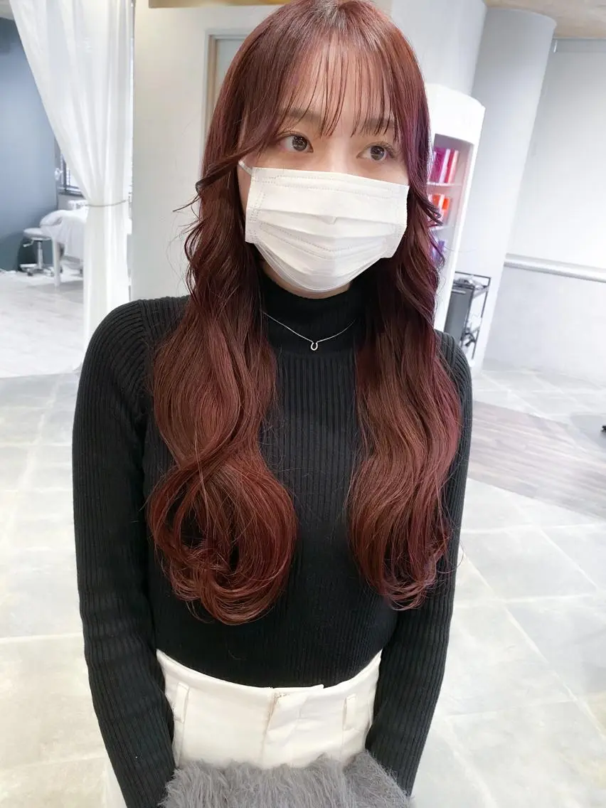 ロング カラー ピンクカラー おくれ毛 カット ヘアカラー トリートメント 丹羽 隼人/髪質改善 /韓国ヘア🇰🇷のヘアスタイル