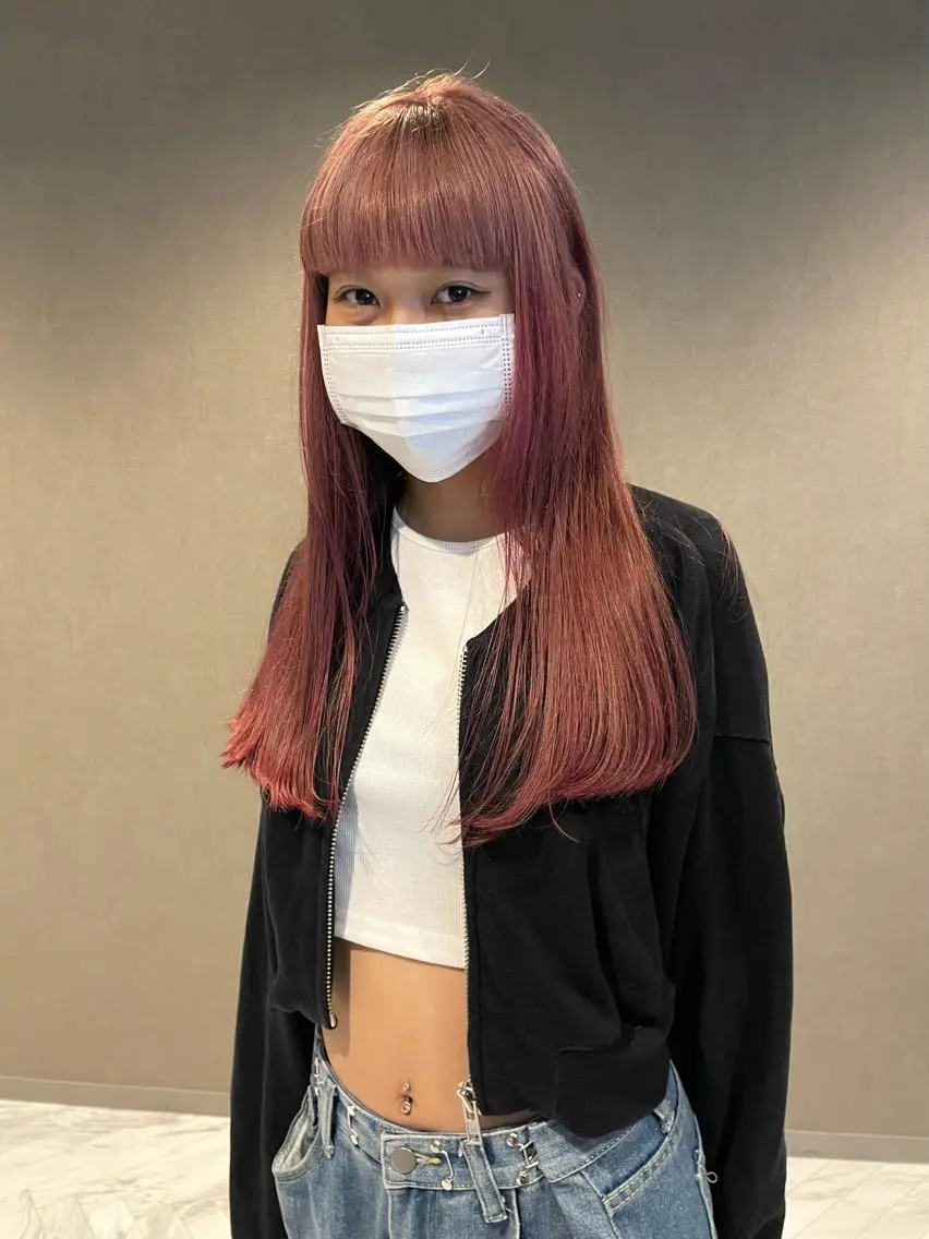 ロング カラー ベージュカラー ピンクカラー ヘアカラー トリートメント さと ちはるのヘアスタイル