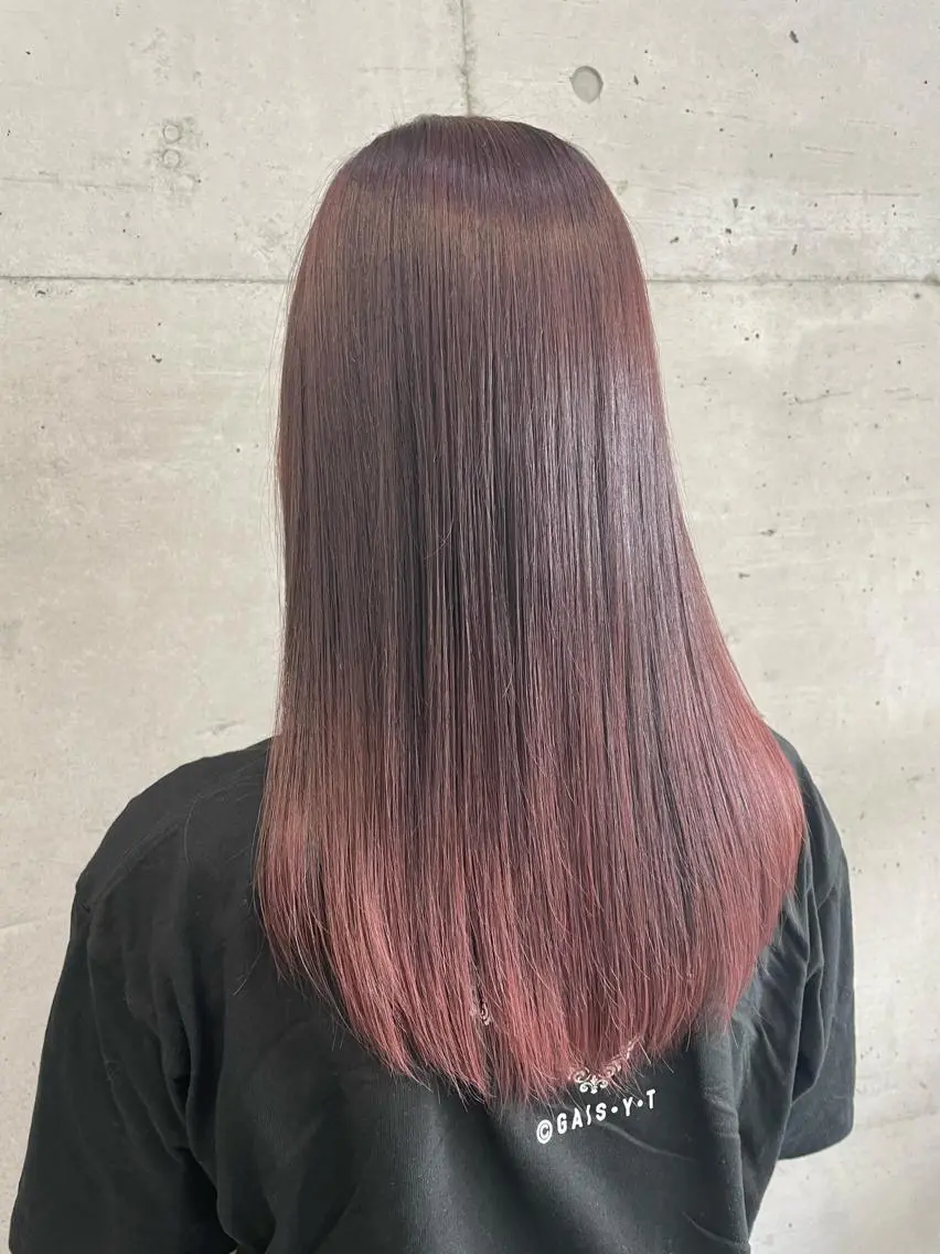 ロング カラー ピンクカラー カット ヘアカラー トリートメント 大栗 佑也  髪質改善のヘアスタイル