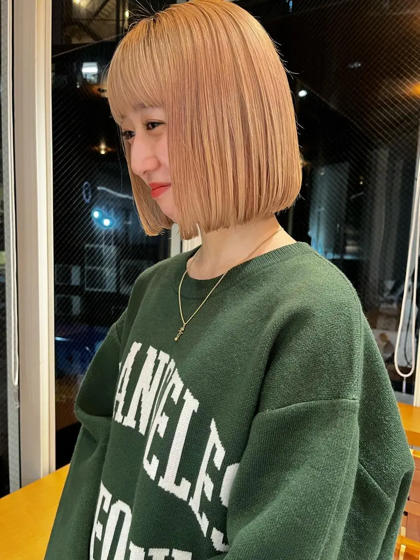 ミディアム 縮毛矯正ボブ&顔まわ レイヤー♡TOMOEのヘアスタイル