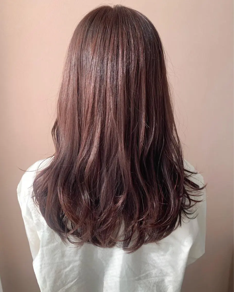 ロング カラー ブリーチ ブラウンカラー ブリーチなしカラー ピンクカラー ピンクブラウン hubhair レイヤー/透明感のヘアスタイル