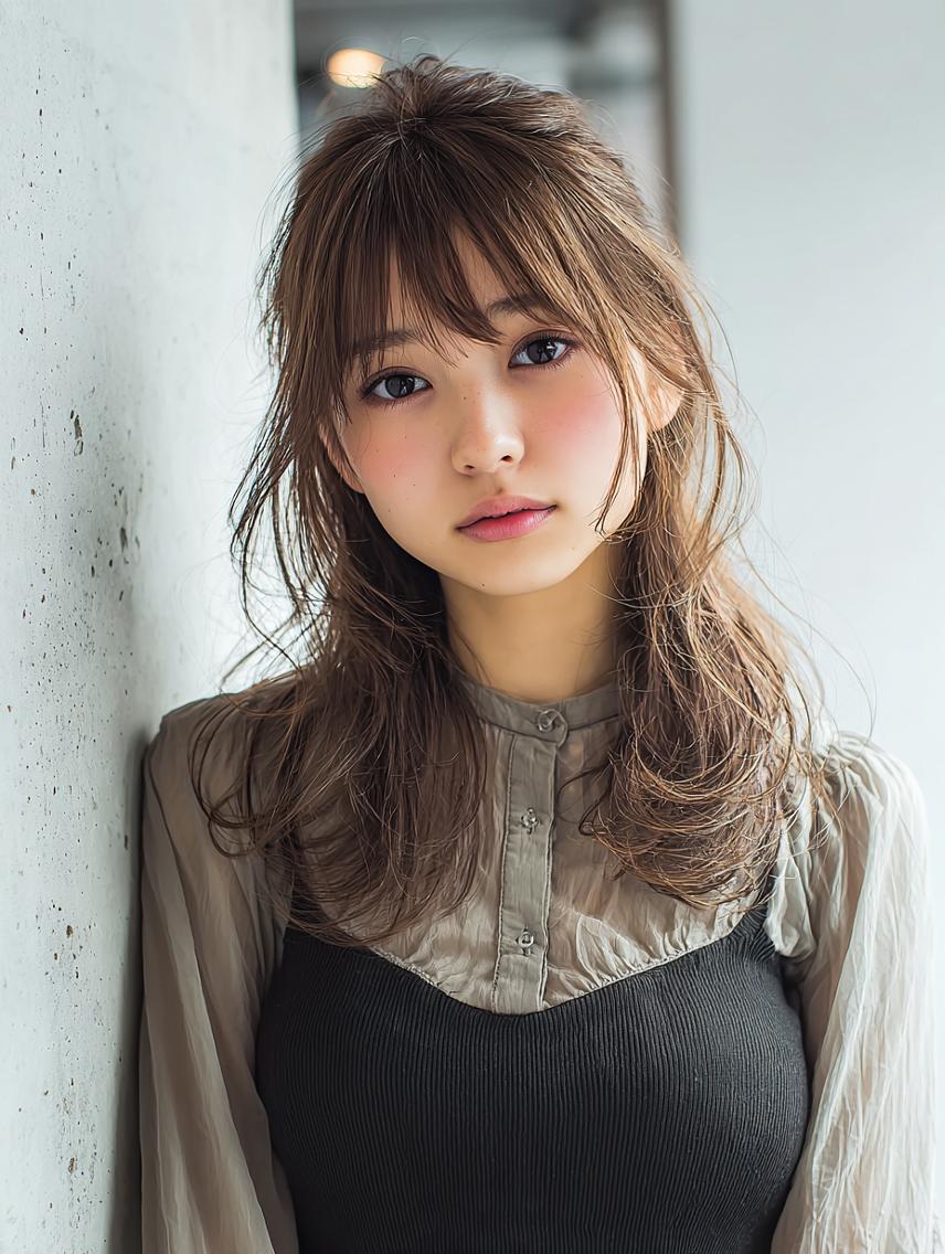 セミロング 🍒暖色×ハイトーン ×デザイン✨まなりのヘアスタイル