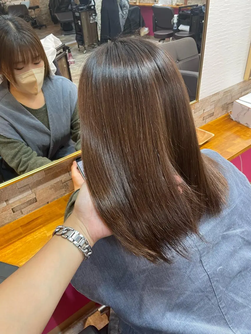 セミロング パーマ ストレートパーマ カット 縮毛矯正 トリートメント YUI/ ブリーチカラー🌷のヘアスタイル