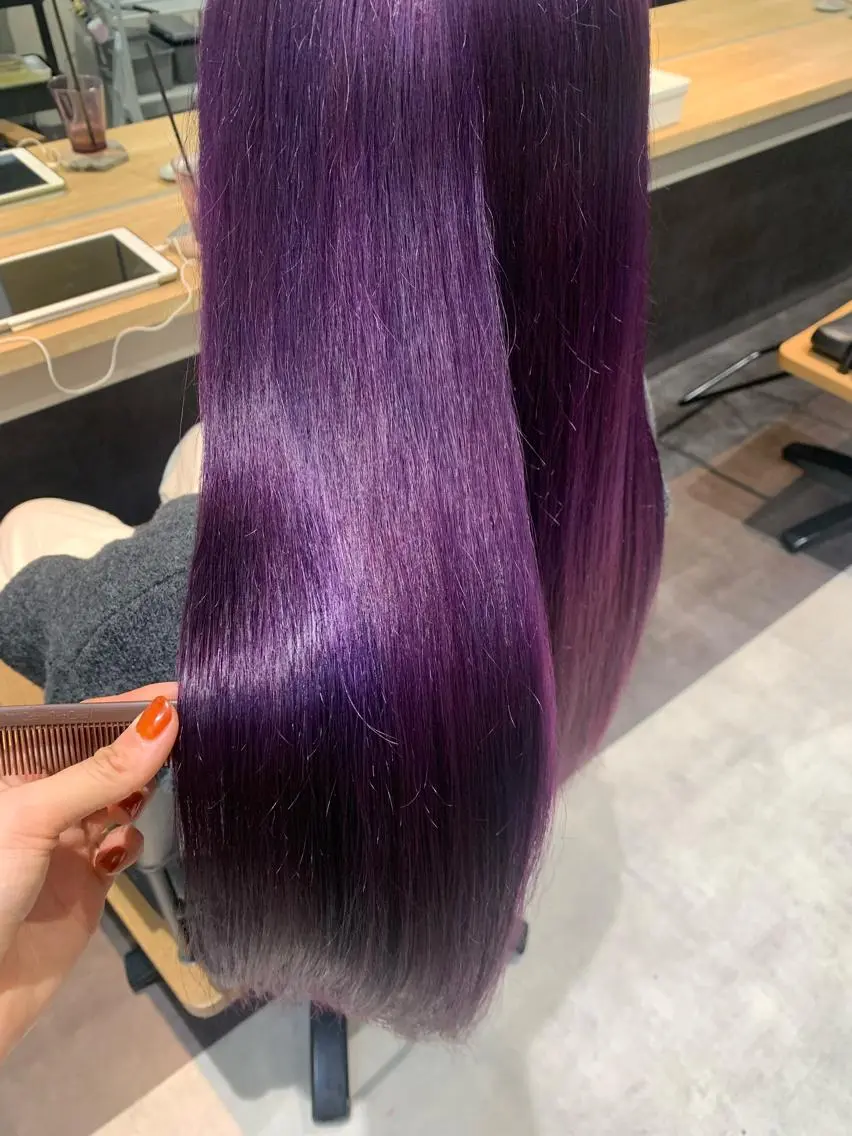 ロング カラー ブリーチ パープルカラー カット ヘアカラー トリートメント hubhair レイヤー/透明感のヘアスタイル