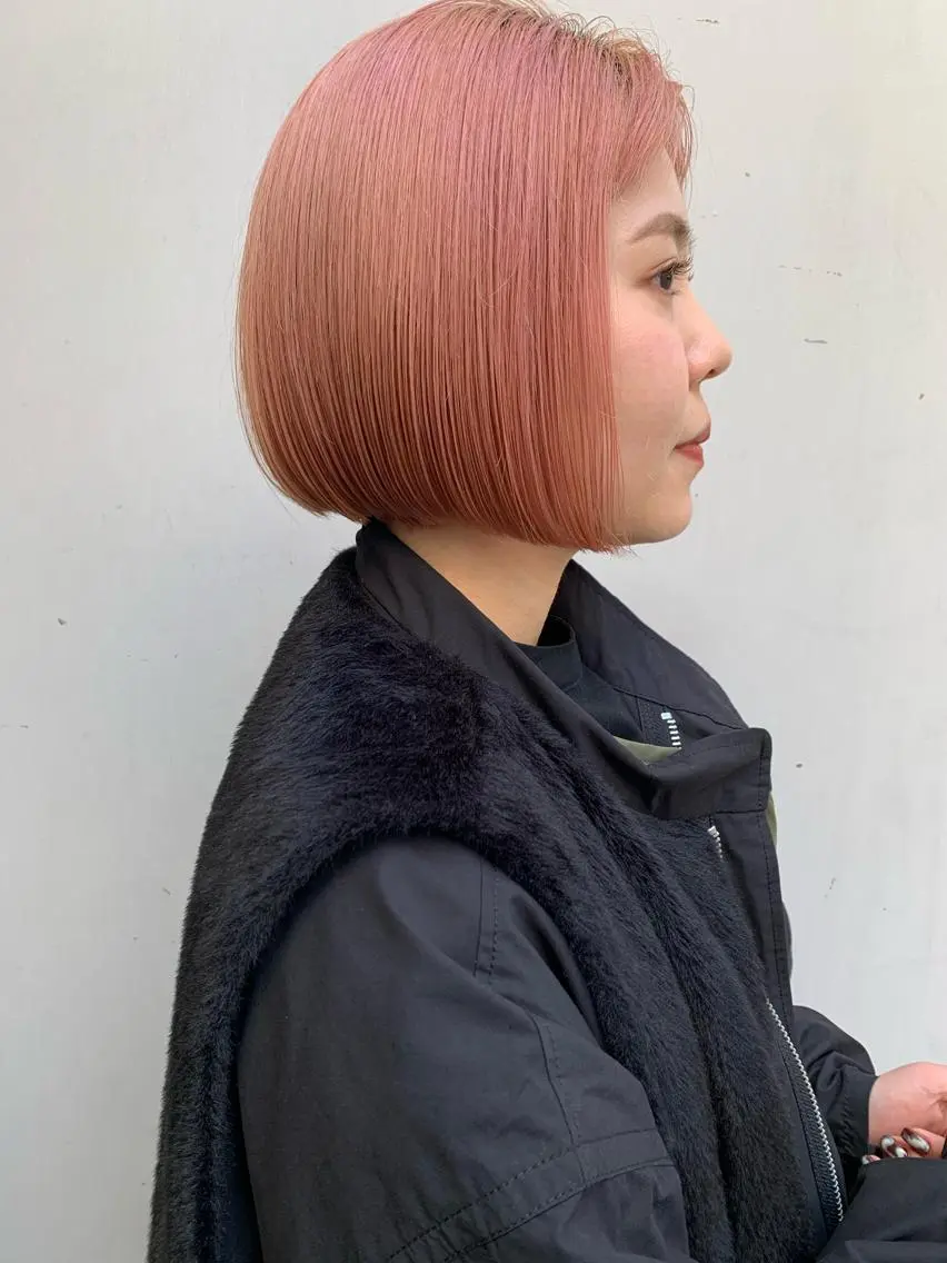 カラー ベージュカラー ピンクカラー ピンクベージュ ボブ 伊藤 拓哉のヘアスタイル