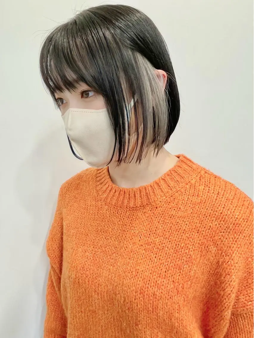ショート カラー 切りっぱなしボブ 前下がりボブ ハンサムショート ボブ 斜めバング 髪質改善 中川　翔のヘアスタイル