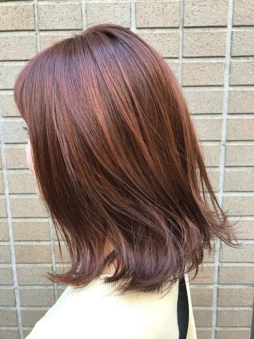 ミディアム カラー ブリーチ オレンジ ヘアカラー トリートメント レイヤーカット/ ハイライト　千咲季のヘアスタイル