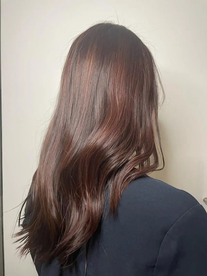 ロング カラー ブラウンカラー レッドカラー レッドブラウン 大塚 友茉のヘアスタイル