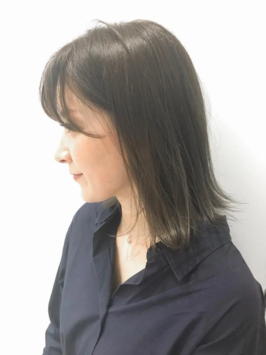 ミディアム カラー パーマ ヘアアレンジ 透明感カラー ダークグレー ボブ 中田 敏明のヘアスタイル