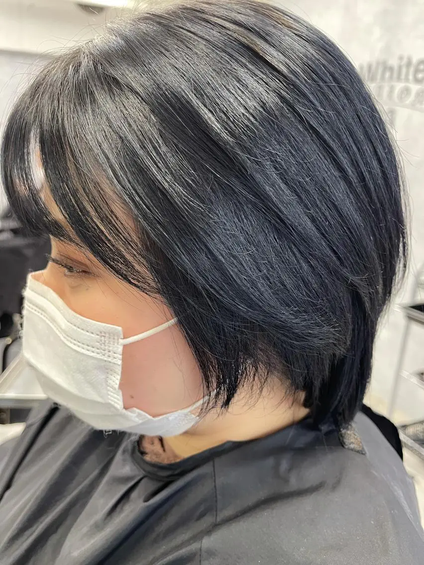 ショート カラー 黒髪 ブルーカラー ブルーブラック 韓国風カラー 韓国風ヘア 福西 洋斗のヘアスタイル