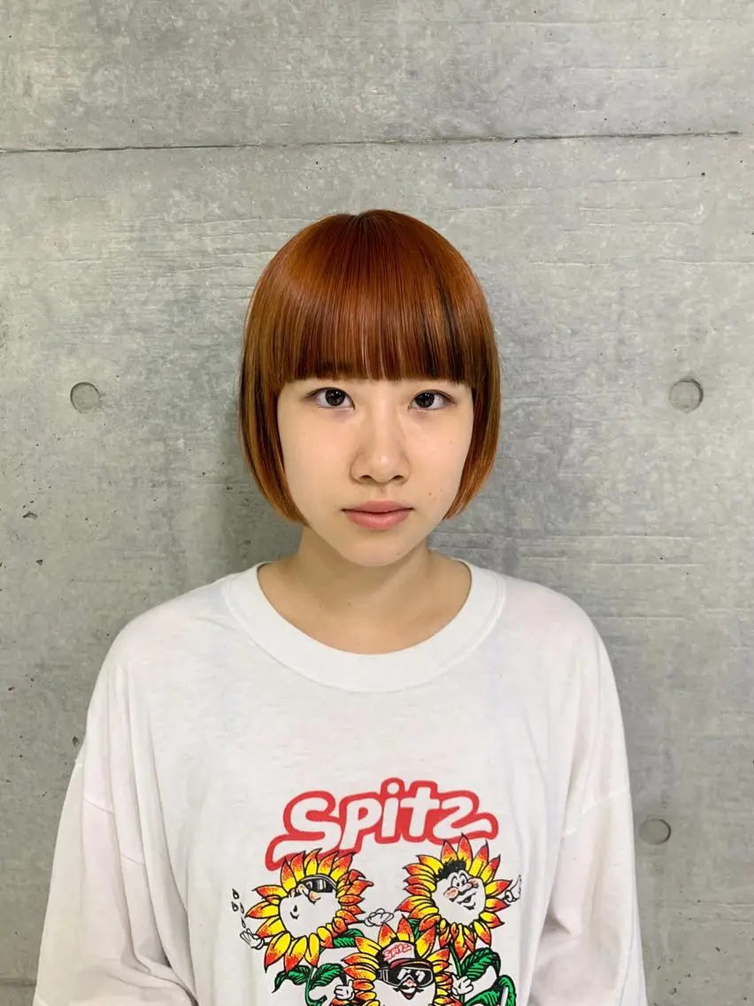 ショート カラー ブリーチ ケアブリーチ ダブルカラー インナーカラー オレンジ ヘアカラー トリートメント THE./ブリーチ 透感カラー/髪質改善のヘアスタイル