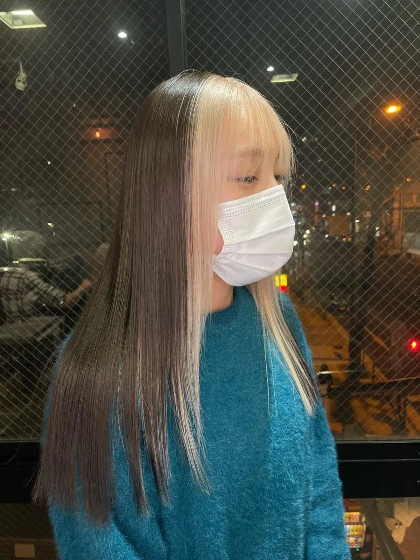 ロング カラー アッシュ バレイヤージュ ミストバング ベージュカラー ブリーチ ヘアカラー 安田和洋 ブリーチカラー特化のヘアスタイル