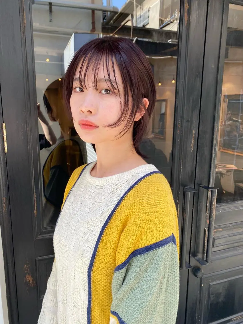 ミディアム カラー ボルドーカラー ウルフカット カット ヘアカラー トリートメント tonari 梅田、中崎町のヘアスタイル