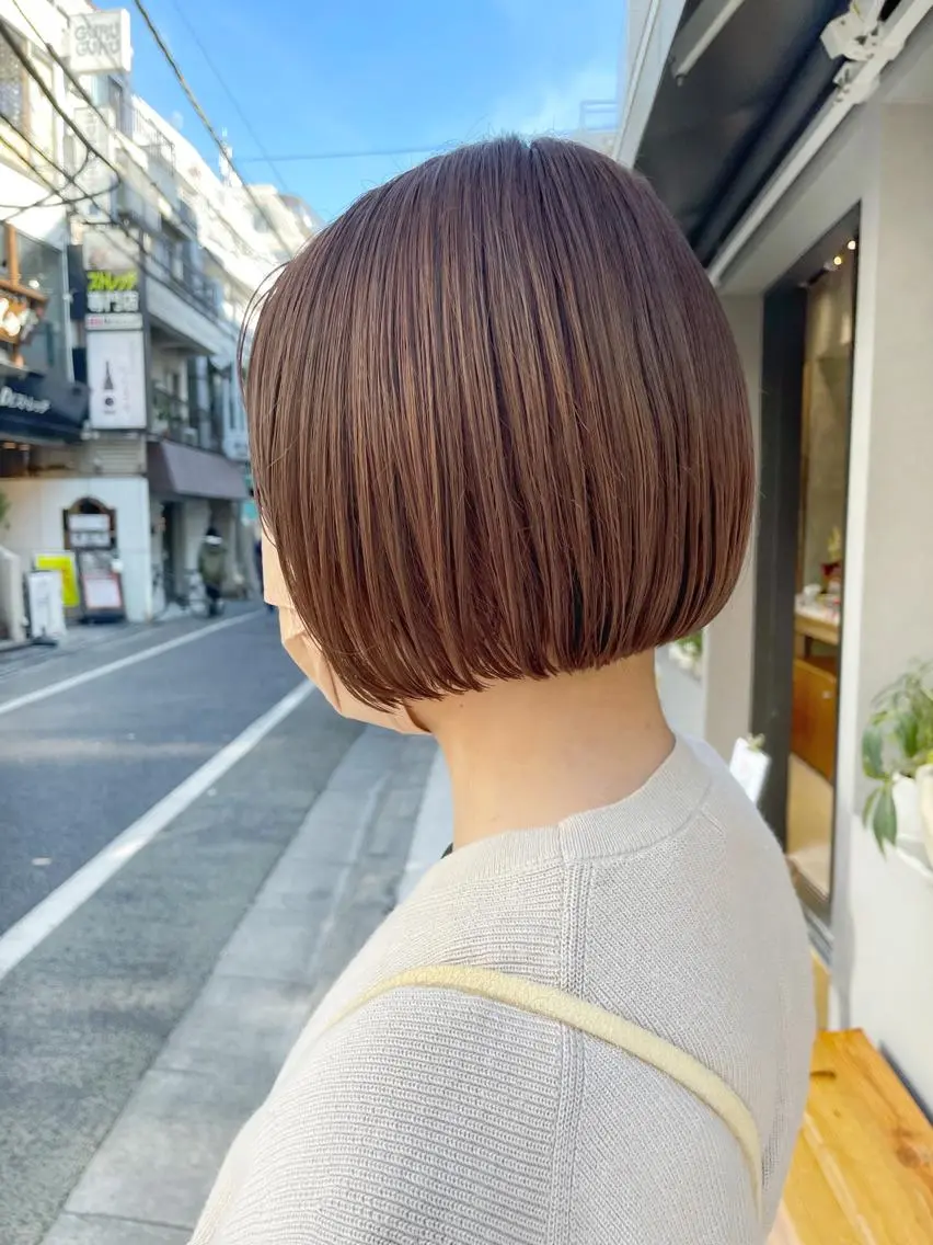 ショート カラー ベージュカラー ブリーチ ピンクカラー ピンクベージュ ボブ カット 縮毛矯正 トリートメント HIROKI ”博多 /ボブのヘアスタイル