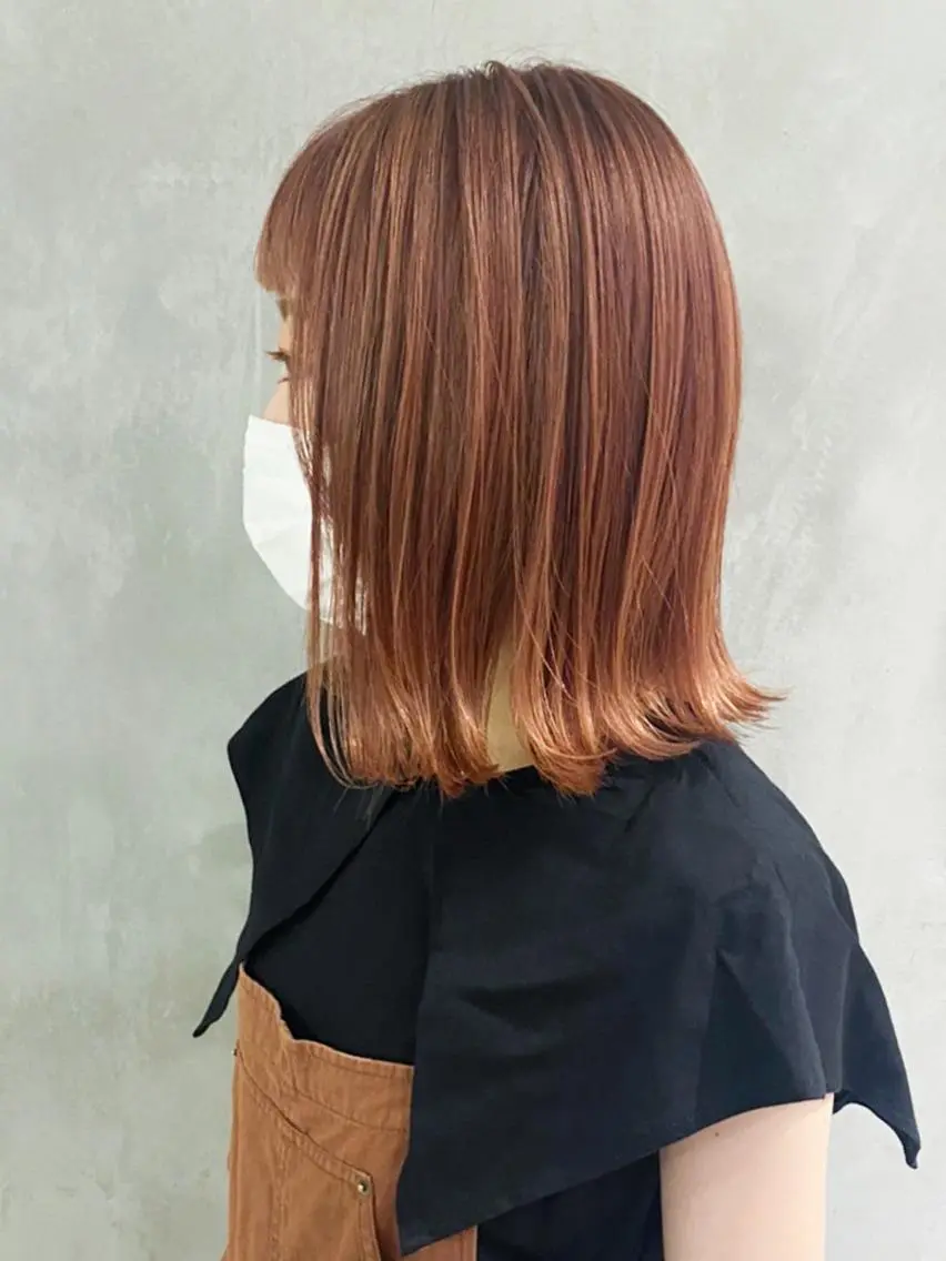 ミディアム カラー パーマ ヘアアレンジ オレンジ ボブ ITbyALBUM 八王子店のヘアスタイル