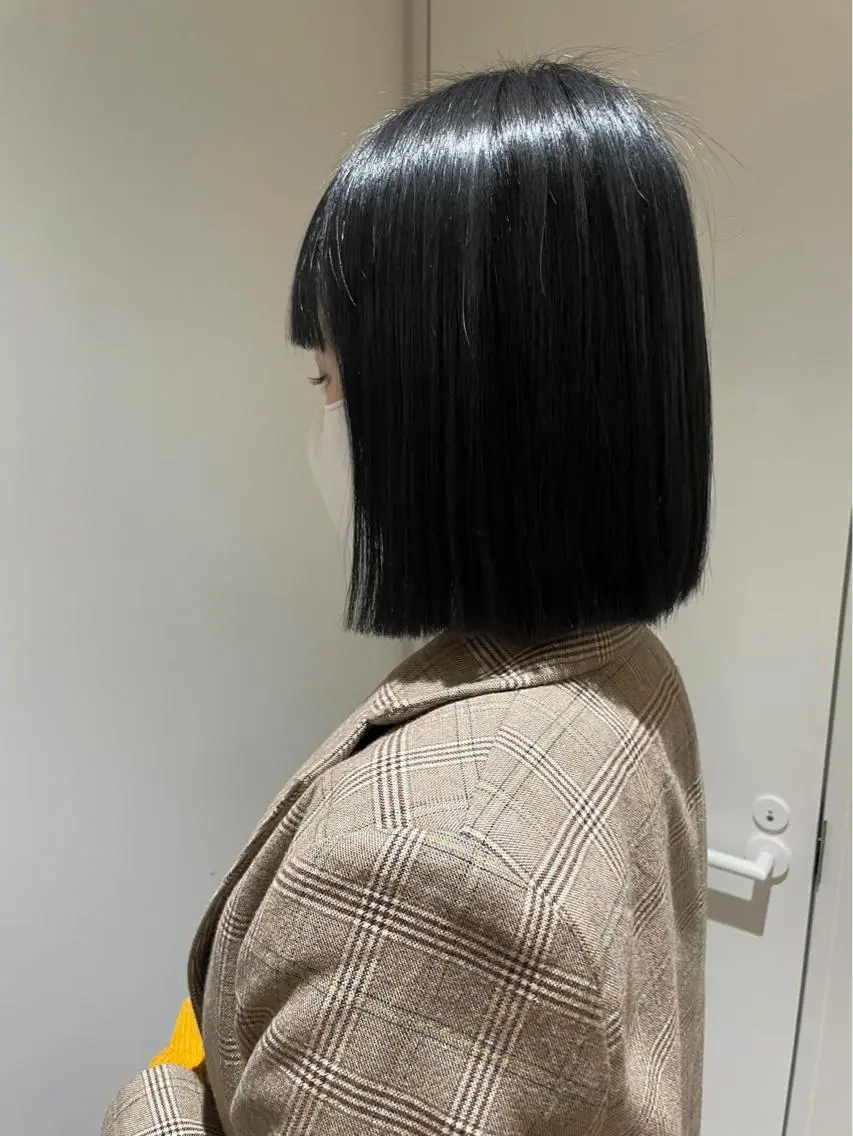 ミディアム カラー 黒髪 ブルーカラー ブルーブラック 透明感カラー カットモデル募集/ KOTAのヘアスタイル