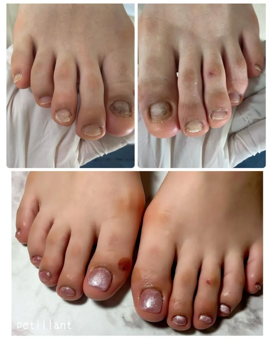 ネイル アートネイル 長さ出し フットネイル ジェルネイル グラデーション フットネイル nail salon petillantのネイルデザイン