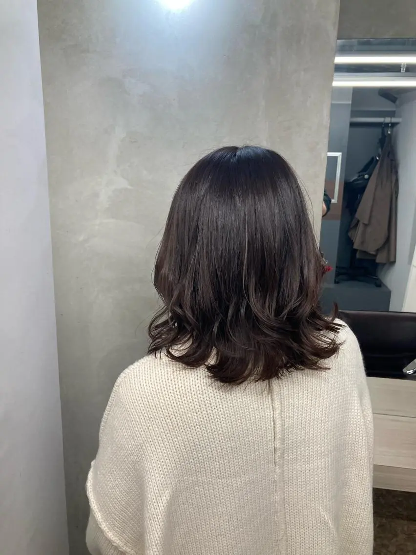 ミディアム カラー ラベンダーカラー ヘアカラー トリートメント ブリーチ&似合せボブ 田中寛十のヘアスタイル