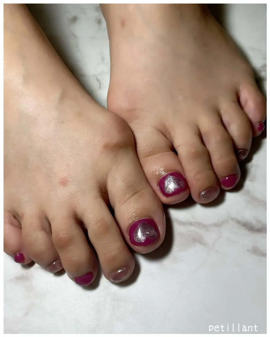 ネイル フットネイル ハート マグネットネイル ピンク nail salon petillantのネイルデザイン