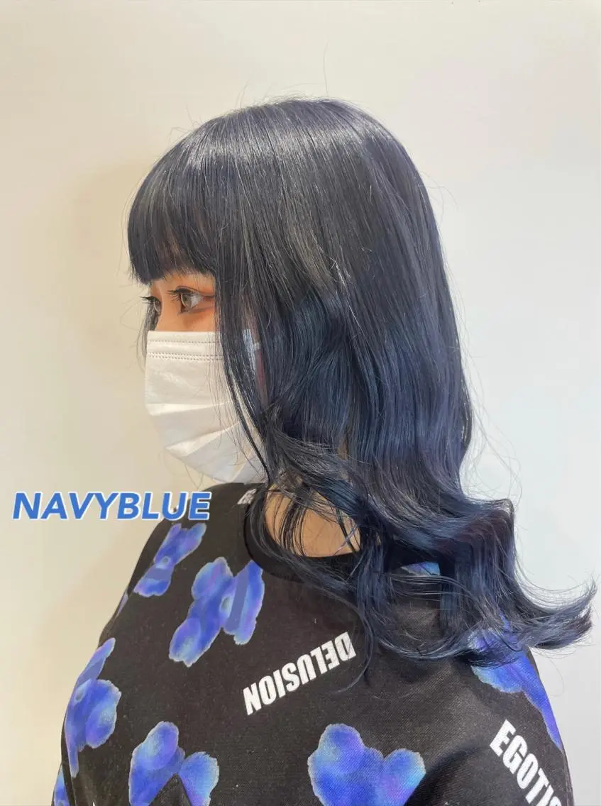 セミロング カラー ブルーカラー ネイビーカラー 髪質改善ストレート 韓国風レイヤー池袋のヘアスタイル