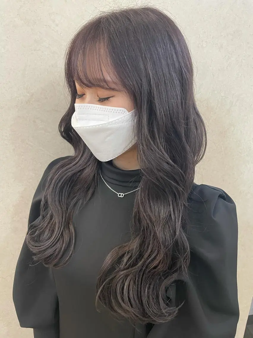 セミロング カラー ヘアアレンジ シールエクステ ミストバング ブリーチ ダークグレー ダークグレージュ 🦋高瀬寛菜🦋 韓国/ブリーチのヘアスタイル