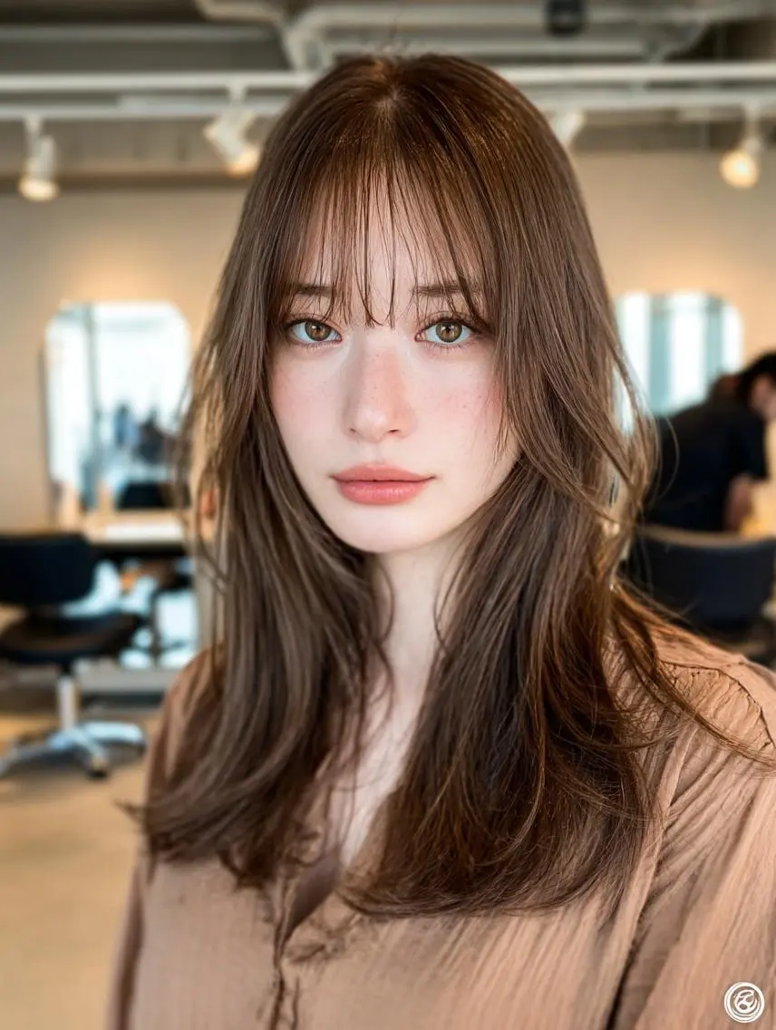 セミロング ハッシュカット 髪質改善 レイヤーカット 縮毛矯正 トリートメント 絶対可愛い🍎透明感 カラーあります✨蕾祁のヘアスタイル
