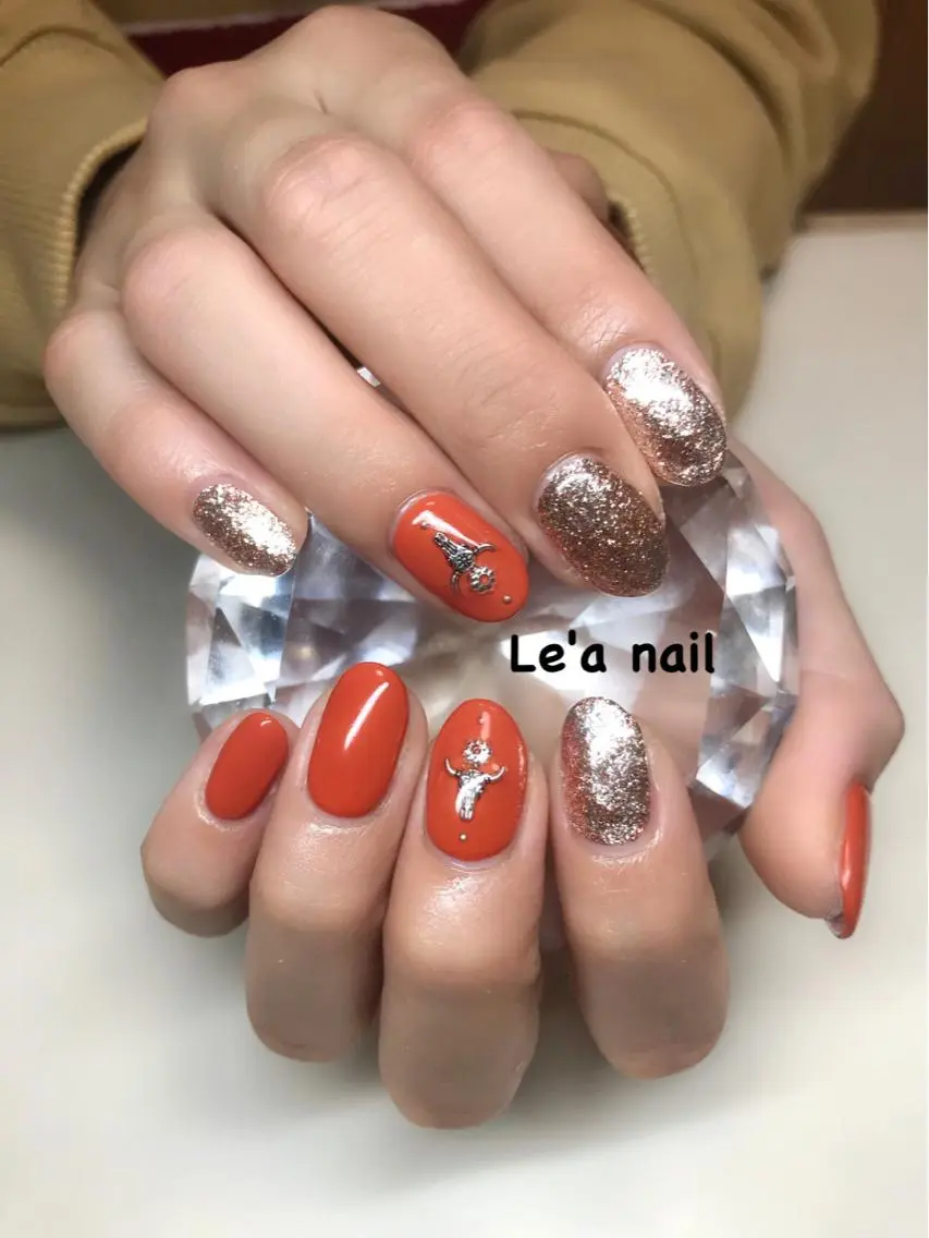 ネイル オレンジ 'mm  (ミリ) ＭＡＮＡＭＩのネイルデザイン