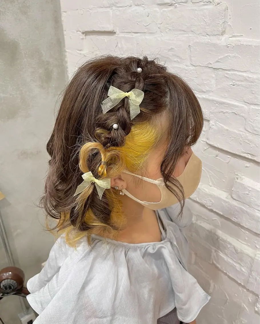 ショート カラー ヘアアレンジ ヘアセット 【ピンク/韓国ヘア/ ヘアセット】亜海のヘアスタイル