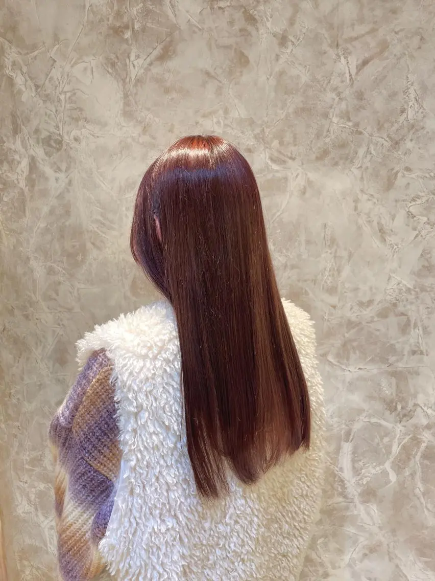 ロング カラー 縮毛矯正、肩上の長さ お任せ☆マンツー施術のヘアスタイル