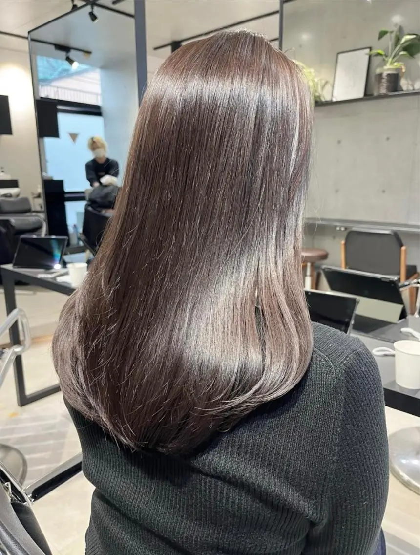 セミロング カラー パーマ ヘアアレンジ 透明感/オリーブ/ グレージュ/YUKAのヘアスタイル