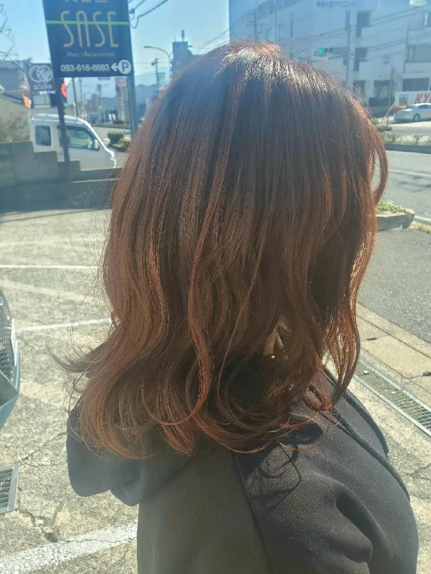 ミディアム カラー ブラウンカラー オレンジ 北九州美容室 🕊️わかな✂︎のヘアスタイル