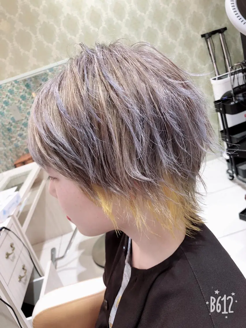 ショート カラー イエローカラー ショートヘア ヘアカラー トリートメント 難しい髪質の縮毛矯正 高岡/射水/髪質改善のヘアスタイル