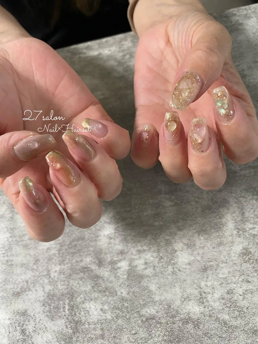 ネイル クリアネイル ストーンネイル 夏ネイル 27salon yuinaのネイルデザイン