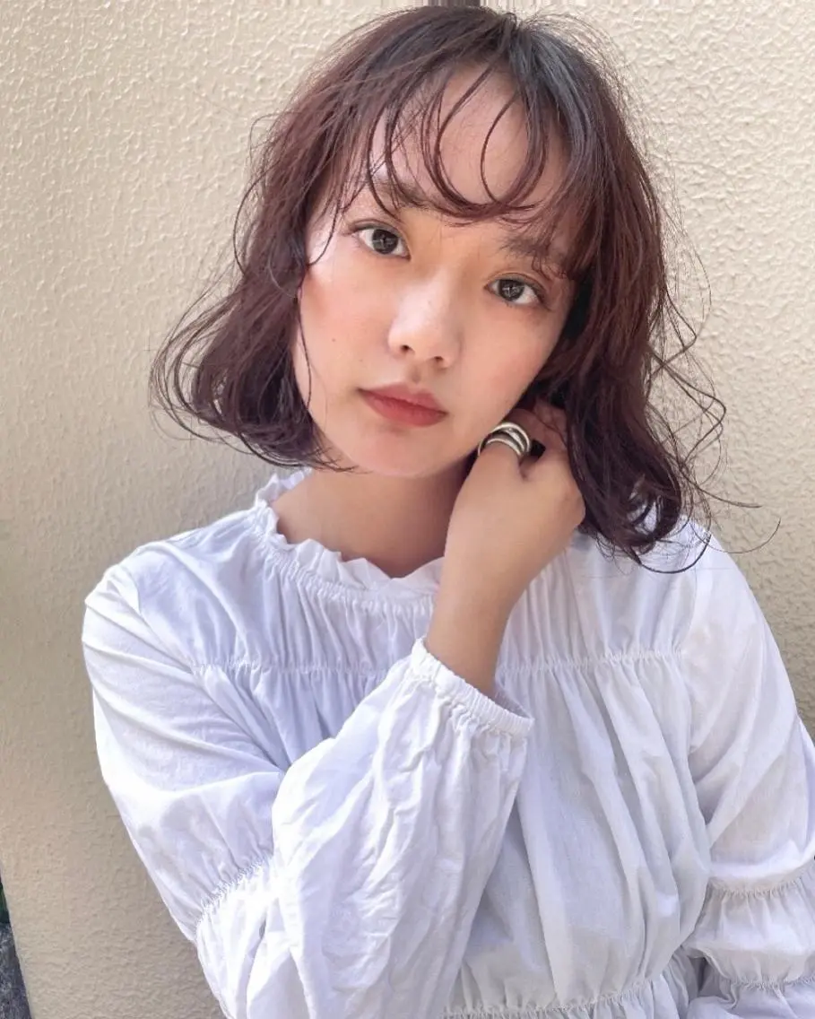 ミディアム カラー パーマ 🙃 透明感カラー/ボブのヘアスタイル