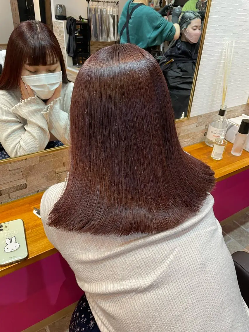セミロング カラー ブラウンカラー ピンクカラー ピンクブラウン ヘアカラー YUI/ ブリーチカラー🌷のヘアスタイル