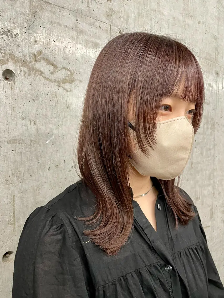 セミロング カラー ブラウンカラー ピンクカラー ピンクブラウン 顔まわりレイヤー 顔周りカット カット ヘアカラー トリートメント レイヤー/透明感 カラー ☽EMIRIのヘアスタイル