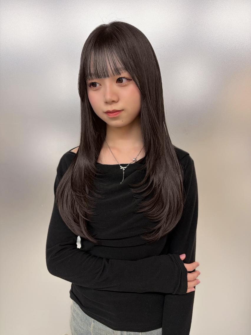 ロング カラー 顔周りカット 韓国風ヘア レイヤーカット トリートメント カット トリートメント さや🍀/透明感 カラー/ヘアセットのヘアスタイル