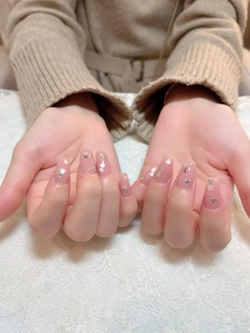 ネイル ハート シルバー ホワイト ハンドネイル aoi nailのネイルデザイン