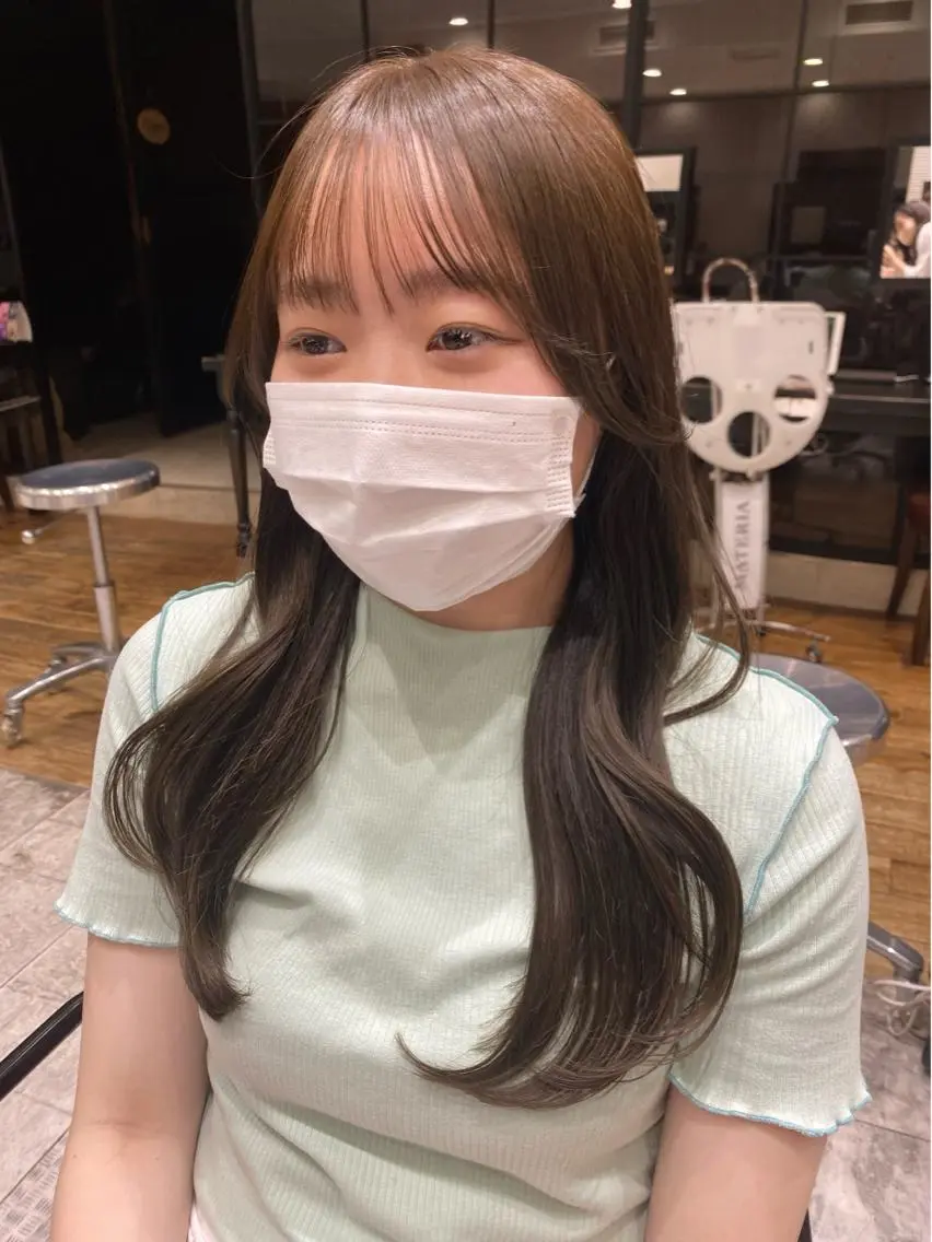 セミロング カラー ベージュカラー ブラウンカラー ブラウンベージュ くびれヘア 顔周り/くびれヘア 韓国ヘア💕風間るなのヘアスタイル