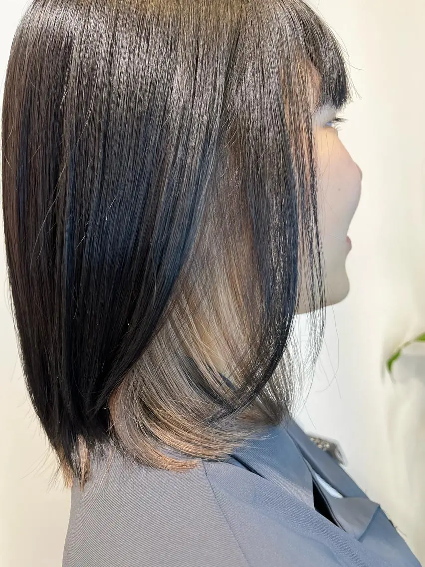 ミディアム カラー ベージュカラー 黒髪 ブルーカラー ブルーブラック インナーカラー statice/島垣 （シマガキ）のマツエク・マツパデザイン