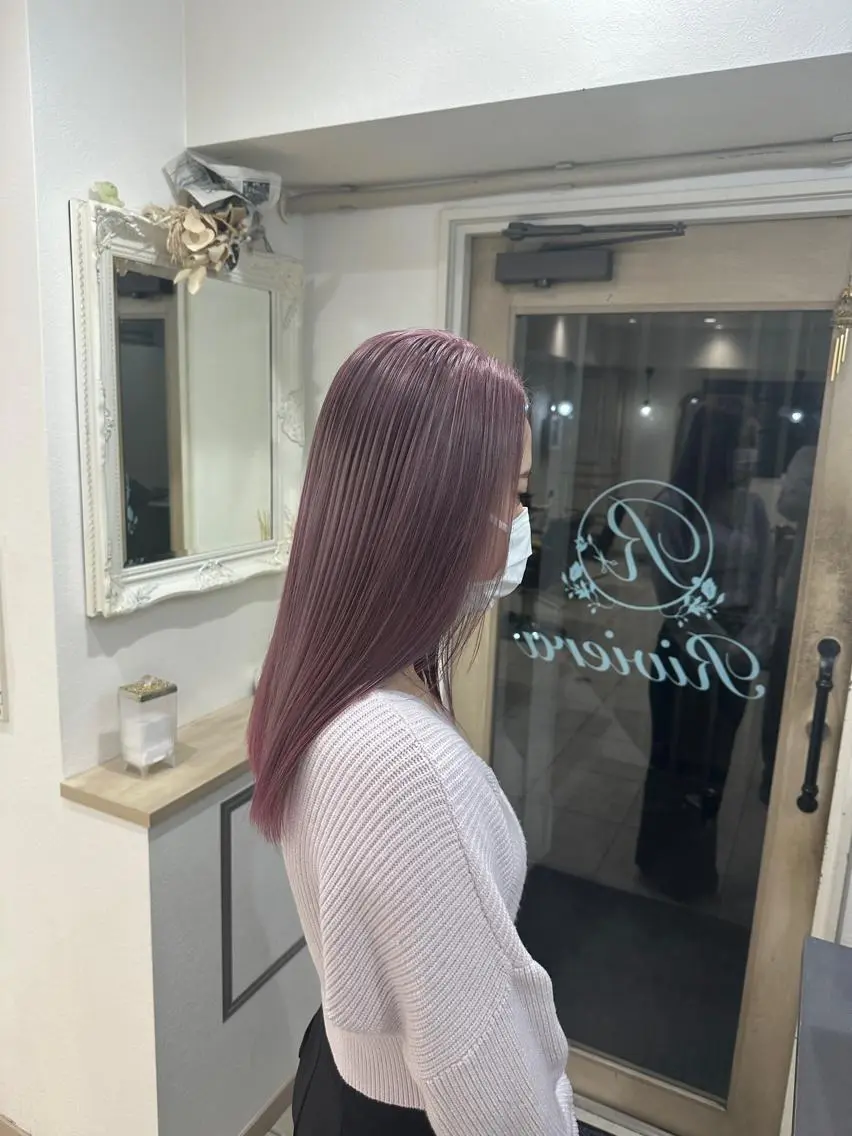 セミロング カラー ブリーチ ピンクカラー ミルクティーベージュ /三村克彦のヘアスタイル