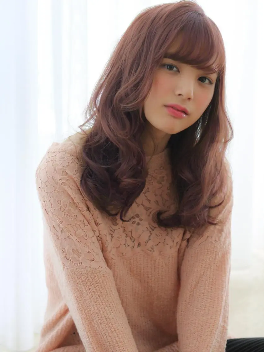 セミロング ロング カラー パーマ セミロングパーマ ピンクカラー 髪質改善/韓国風 レイヤー/田村祐樹のヘアスタイル