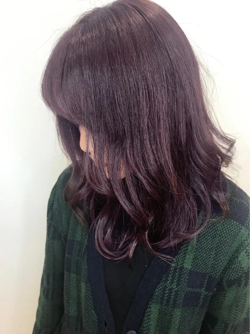 ミディアム カラー パーマ ディープパープル パープルカラー カット ヘアカラー トリートメント インナーエクステ渋谷 🦋KAJIのヘアスタイル
