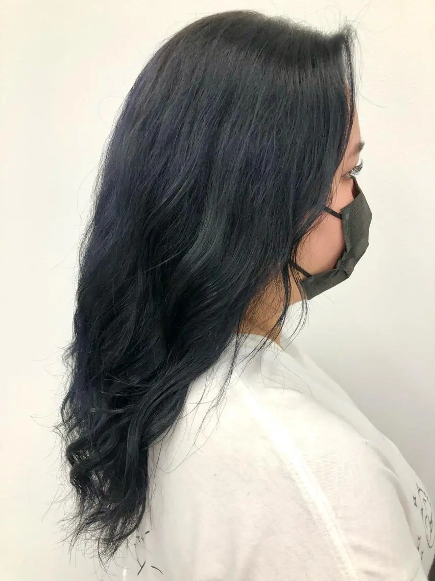 ロング カラー ヘアアレンジ 黒髪 ブルーカラー ブルーブラック 透明感カラー 透明感/艶髪/💖 トレンドスタイル💖のヘアスタイル
